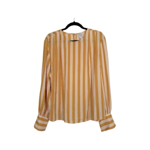 Worthington. Women’s Mustard Yellow Cream Striped Lon Sleeves Blouse XXL - Picture 1 of 6